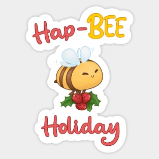 Hap Bee Holiday Cute Bee Carrying Christmas Berry Sticker